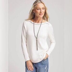 CHICO’S  Beautiful Caviar Bead Bateau Neck Sweater Sz 4 (XXL/20)